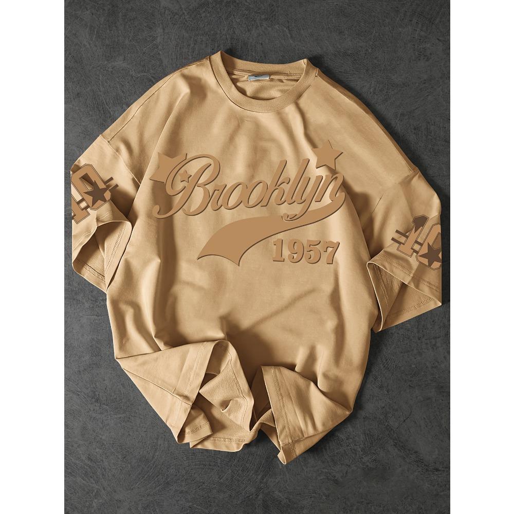 Fashionable men's summer 1957 letter printed breathable round neck T-shirt outdoor urban casual top