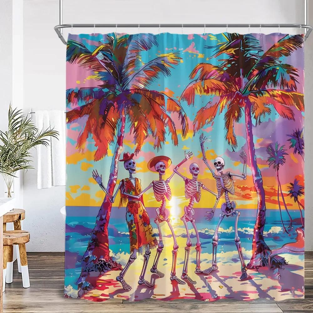 

Смешная шторка для душа с черепом Праздничное Летнее украшение для ванной Хэллоуин Полиэстер Шторка для ванны W120xH180cm