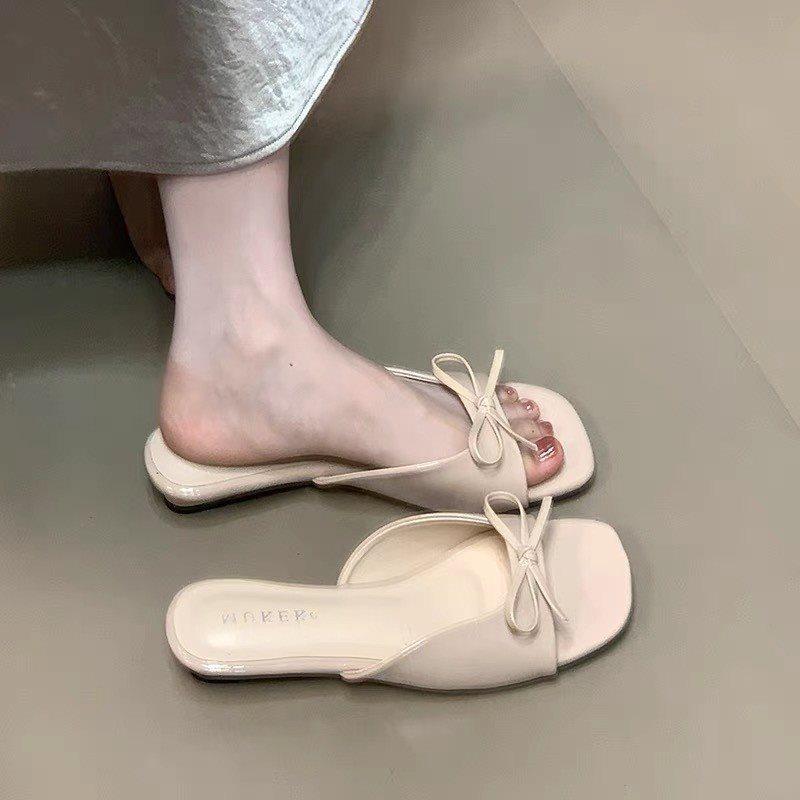 One Word OpenToed Skirt French Wedge Bow With Gentle Temperament Cool Slippers Women'S Summer Wear Fish Mouth Sandals