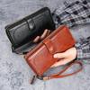 Women's Retro Oil Wax PU Leather Long Wallet With Large Capacity