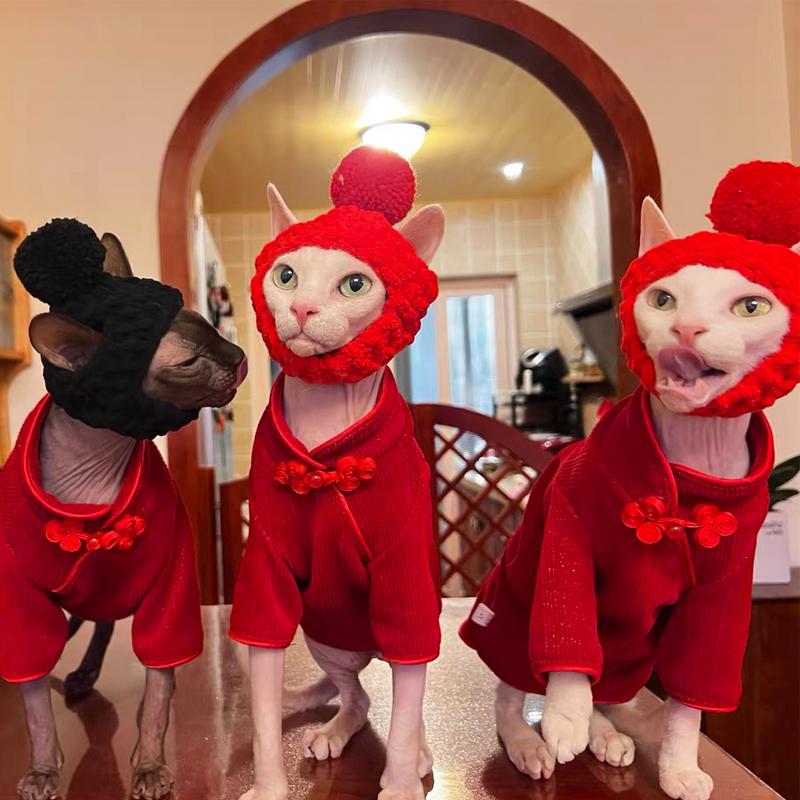 Sphynx Cat Clothes Cheongsam Dress for Kittens Spring Sweet Vest for female Cat Vintage Cardigan T-shirt for Devon Rex
