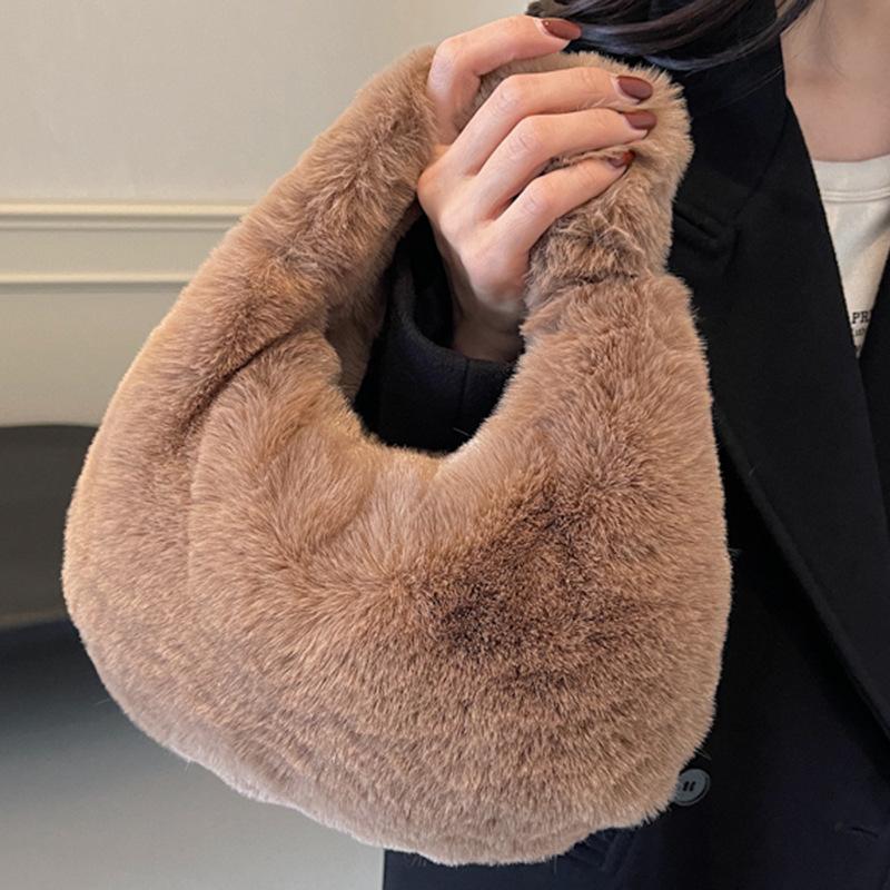 2025 Autumn New High-value Plush Small Bag Female Fluffy Dumpling Bag Hand Carry Fluffy Cloud Dumpling Bag