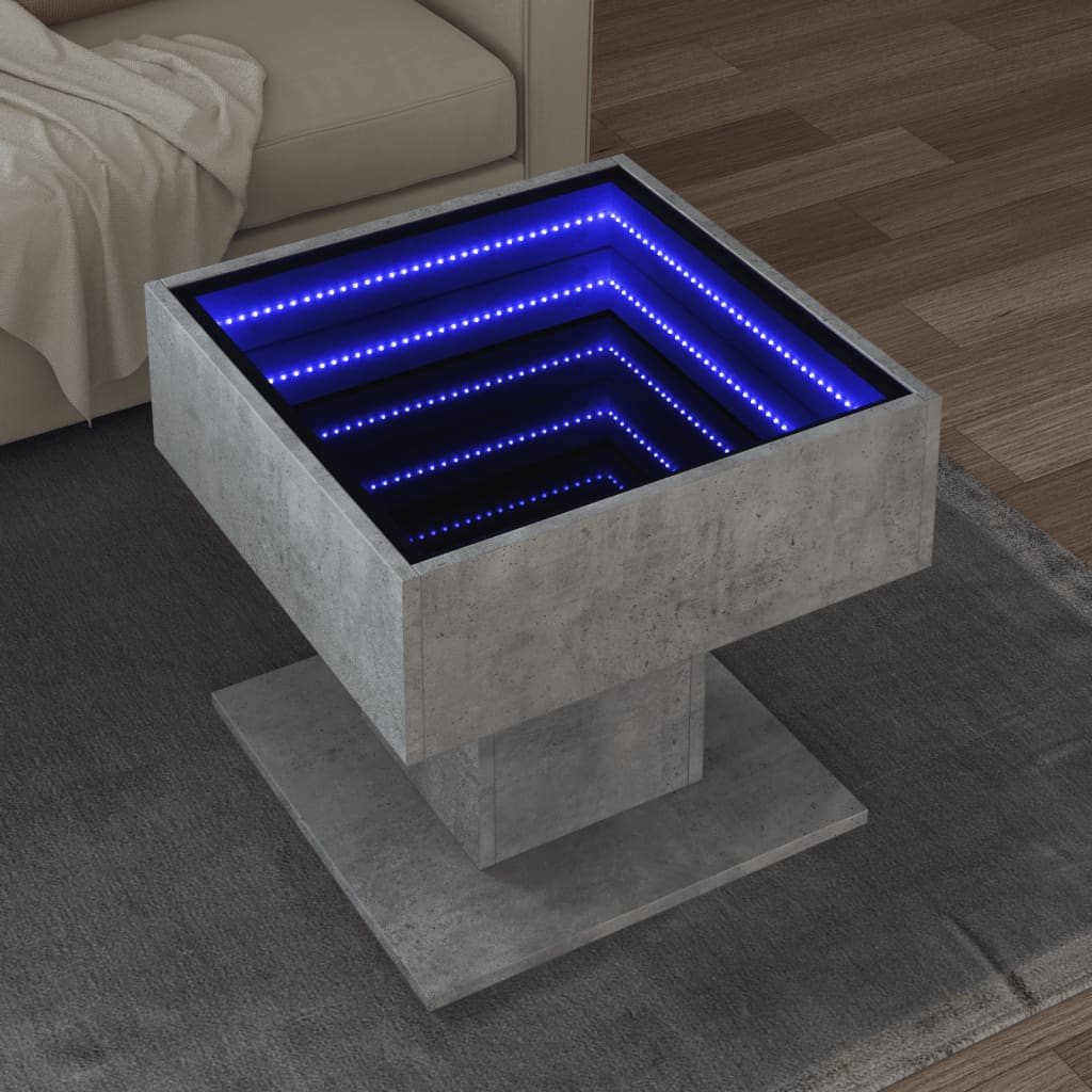 LED Coffee Table Concrete Grey 50 x 50 x 45 cm Particleboard