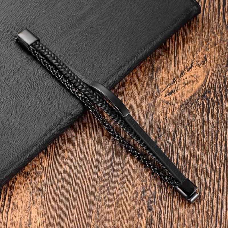 2026 Neue Mode Lederseil Armband Titanstahl Kette Leder Geflochtenes Armband Echtes Leder Mehrschichtig Einfach Herrenschmuck