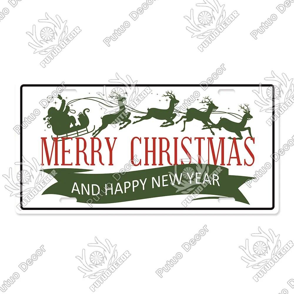 Putuo Decor Merry Christmas License Plate Tin Sign Plaque Metal Vintage Poster for Home Bar New Years Navidad Gift Wall Decor