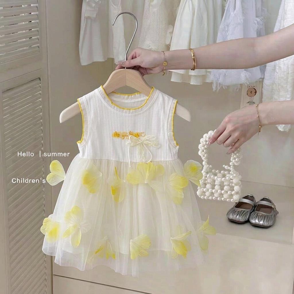 Girls Summer Chic Tulle Princess Dress Kids Sleeveless Vest Party Gown Baby Mesh Skirt Elegant Casual Wear