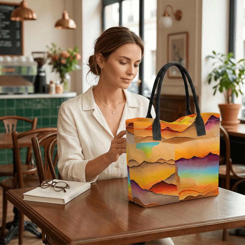 Art Abstract Landscape Tote Bag Large Capacity Casual Canvas Shoulder Bag for Daily Commute Shopping