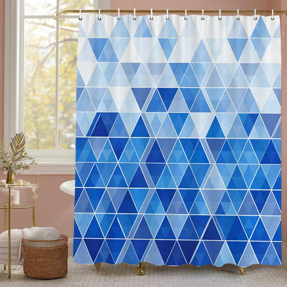 Plaid And Mosaic Geometric Modern Minimalist Shower Curtain, Bathroom Decor Shower Curtain, Waterproof Shower Curtain With Hooks W60H190(CM)-1 Pcs