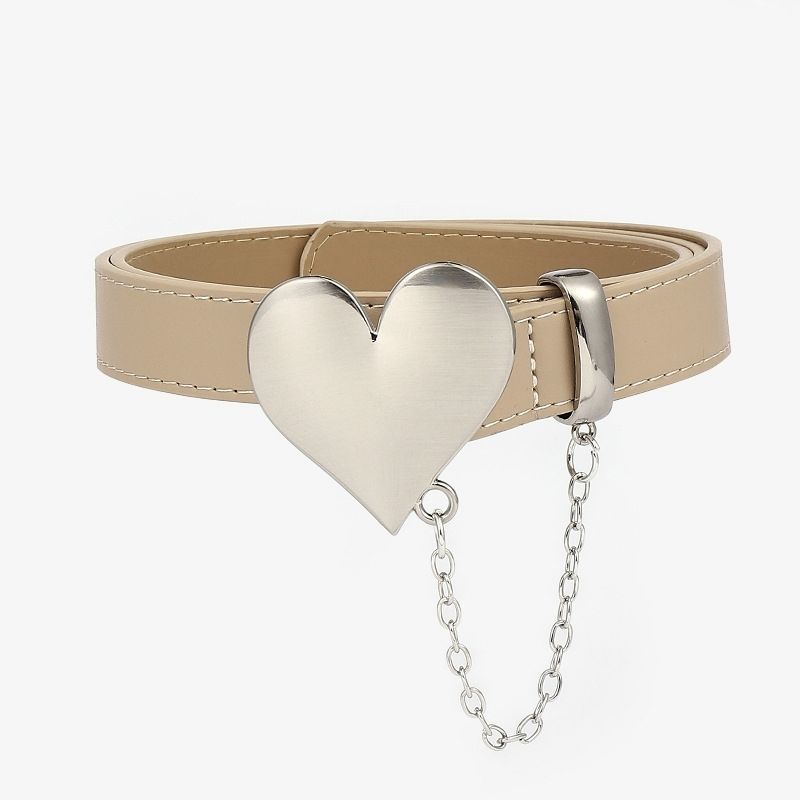 

Модный летний женский пояс с изысканной металлической пряжкой в виде сердца и цепочкой розовый