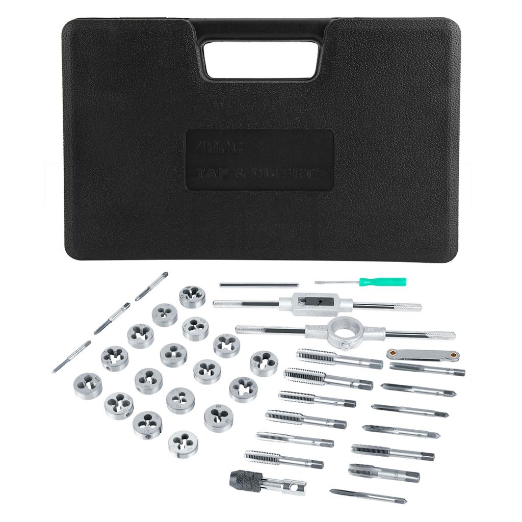 Ensemble de 40 tarauds et filières M3 avec clés et jauge de filetage, outils manuels robustes