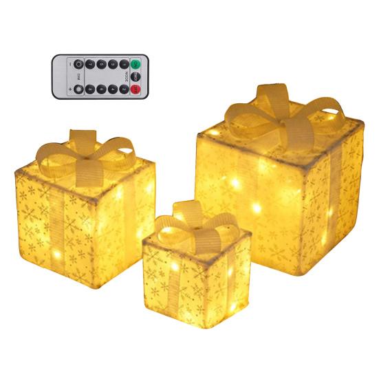 3 Stück Weihnachtsgeschenkboxen mit Beleuchtung und Schleife LED Leuchtende Geschenkboxen für Innen- und Außenbereich Zuhause Veranda Weihnachtsbaum Partydeko