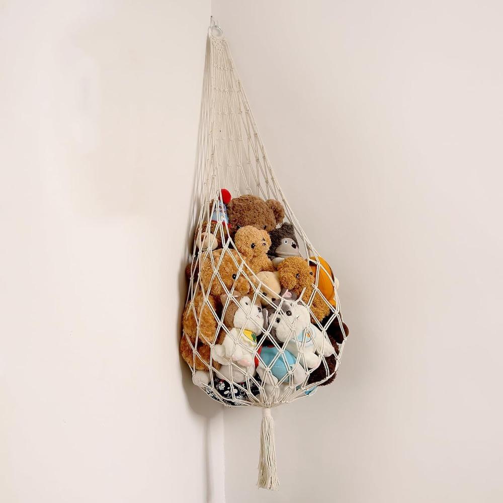 Stuffed Animal Storage Macrame Hammock, Large - Boho Room Decor Toy Storage Corner Hanging Plushie Stuffed Animal Net Organizer
