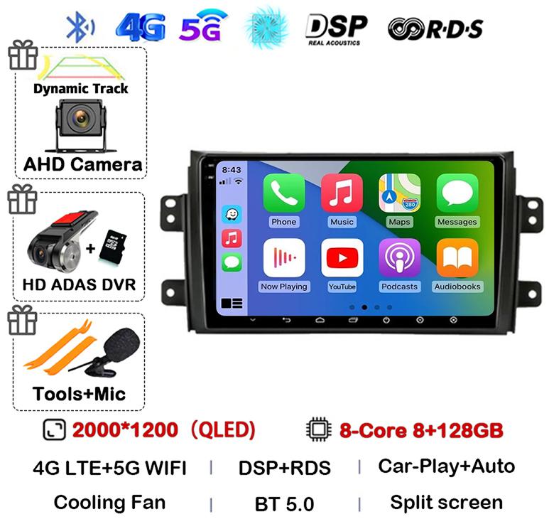 Android 14 Carplay Car Radio Navigation For Suzuki SX4 2006-2014 Fiat Sedici 2005-2014 Multimedia Video Player Audio 2din Stereo