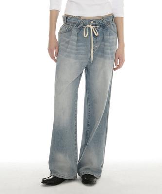 PARTIMENTO WOMEN Drawstring Loose Jeans_Light Blue
