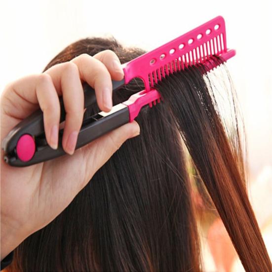 Portable DIY Salon Flat Iron Hair Straightener V Comb Hairdressing Styling Tool