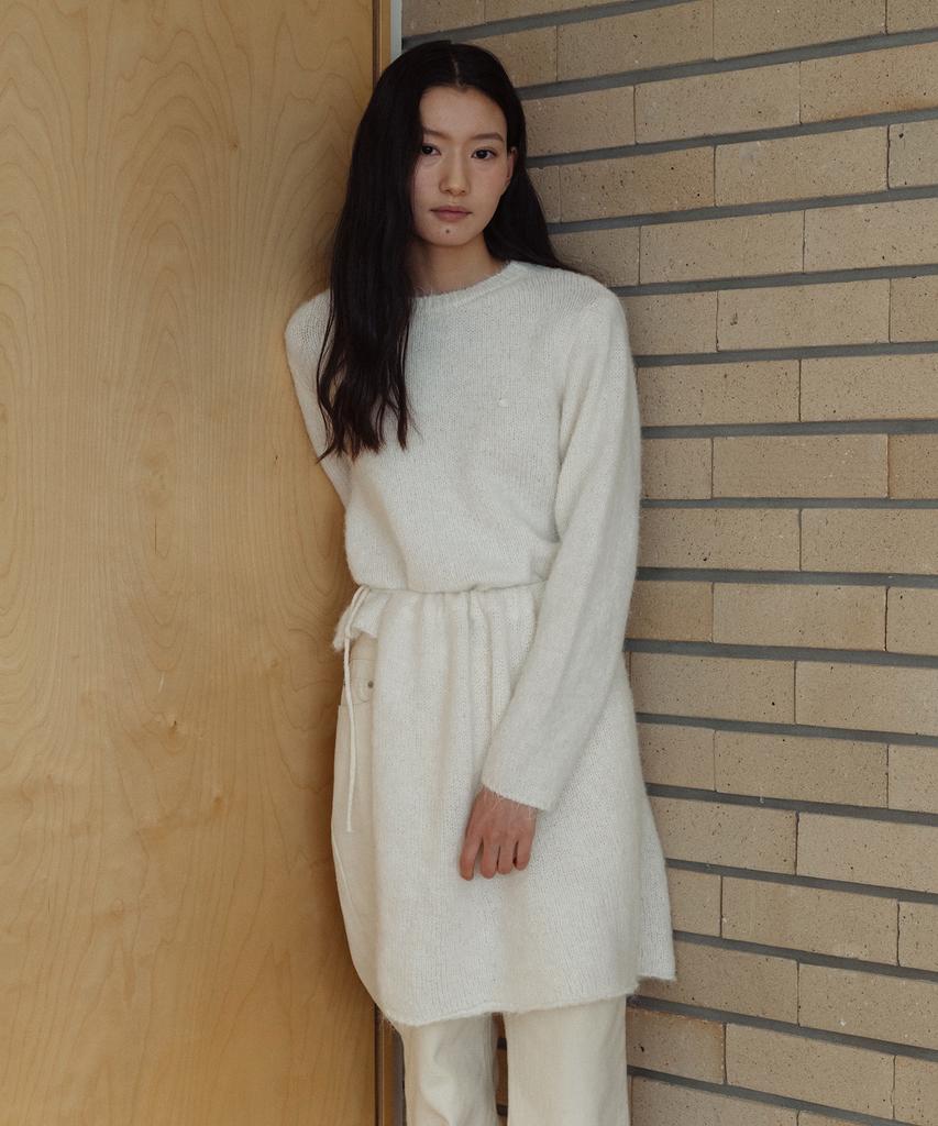 LAMINEZ Knit Layering Wrap Skirt Set - Ivory