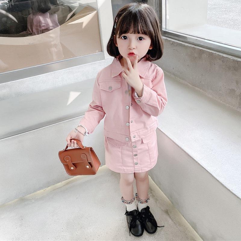 Детский комплект из джинсовой куртки и юбки для девочек, пальто с длинными рукавами и пуговицами, юбка А-силуэта, детские наряды для детей 3–8 лет 15