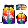 Zaino Scuola per Bambini Zaino per Laptop Zaino Giornaliero Borsa Pranzo Astuccio Musica Chitarra Stampa 3D Novità Divertente Cool di Lusso 3pz/Set