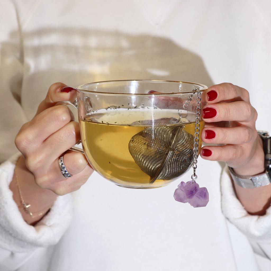 Tea Infuser Strainer With Raw Mookaite Crystal