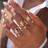 Minimalist Designer 18K Gold Color Plated Geometric Pattern Asymmetric Rings Waterproof Stainless Steel Zircon For Women