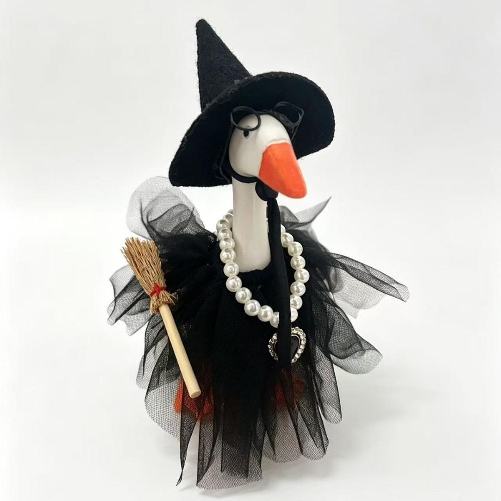 Pearl Necklace Broom Halloween Witch Goose Outfit Porch Goose Witch Scene Prop Halloween Party чёрный
