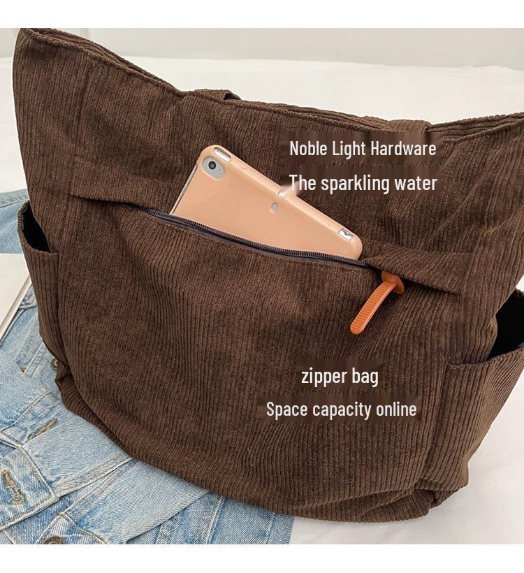 Women's Large Corduroy Tote Bag - Versatile Solid Color Shoulder Handbag