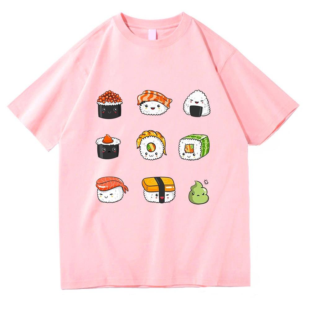 Retro Kawaii Cartoon Sushi T Shirts Funny Unisexunisex Clothing Vintage Tshirt Unisex Streetwear Cotton Tops Graphic Tshirts