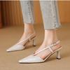 Pointed High Heels Women's Summer Baotou Shallow Mouth Set Foot Fabric Metal Buckle A Word Belt Wear-resistant High Heels