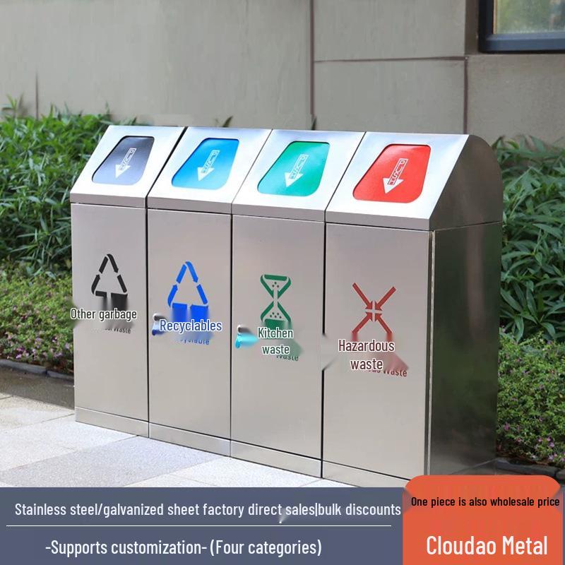 Large Outdoor Stainless Steel Trash Can with Three or Four Compartments for Streets, Parks, and Communities