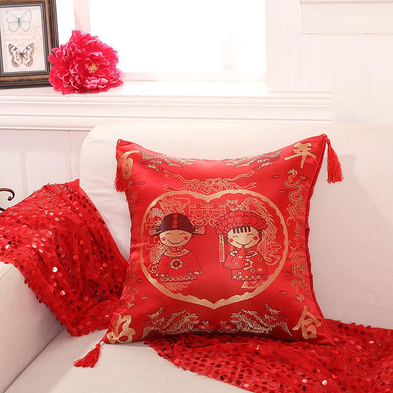 43X43Cm New Chinese Sofa Cushion Cover Wedding Jacquard Pillow Cover Double Sided Same Style Cushion Cover Pillow Cover (No Pillow Core)