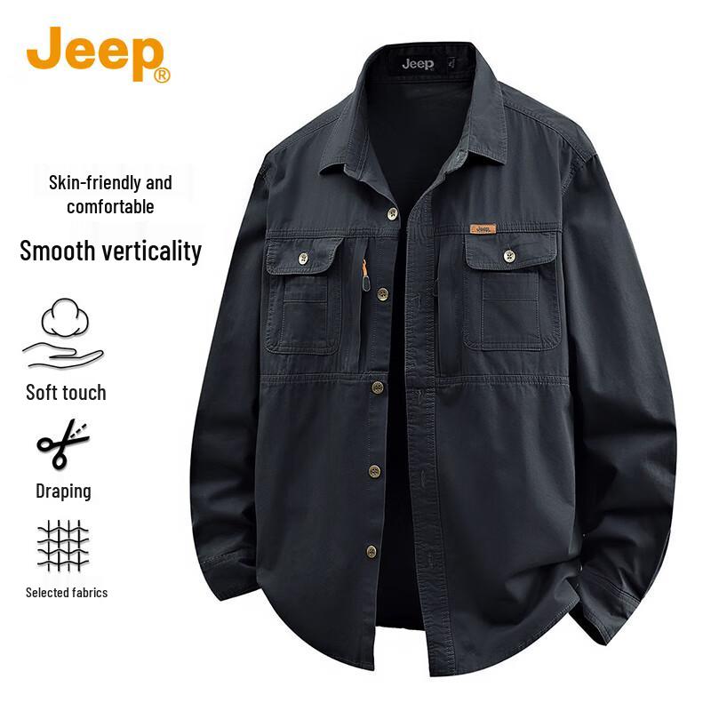 

Мужская повседневная рубашка JEEP из чистого хлопка с длинным рукавом M