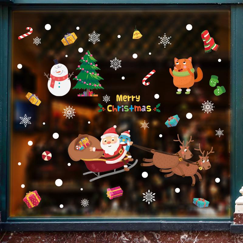 New Christmas Cartoon Wall Sticker, Shopping Mall Shop Window Glass Wall Decoration Painting Sticker