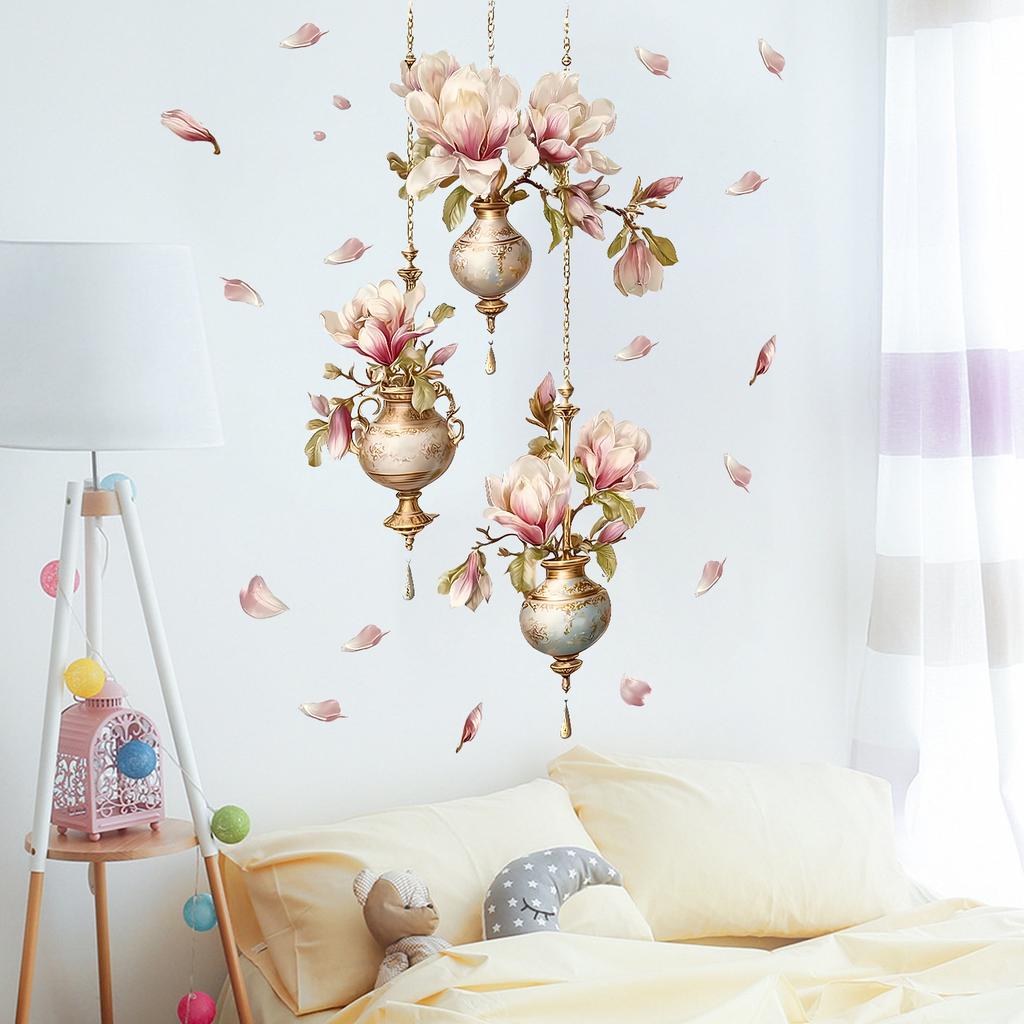 Vintage Floral Wall Sticker Self-Adhesive Removable for Bedroom Living Room Entryway Background Home Decor