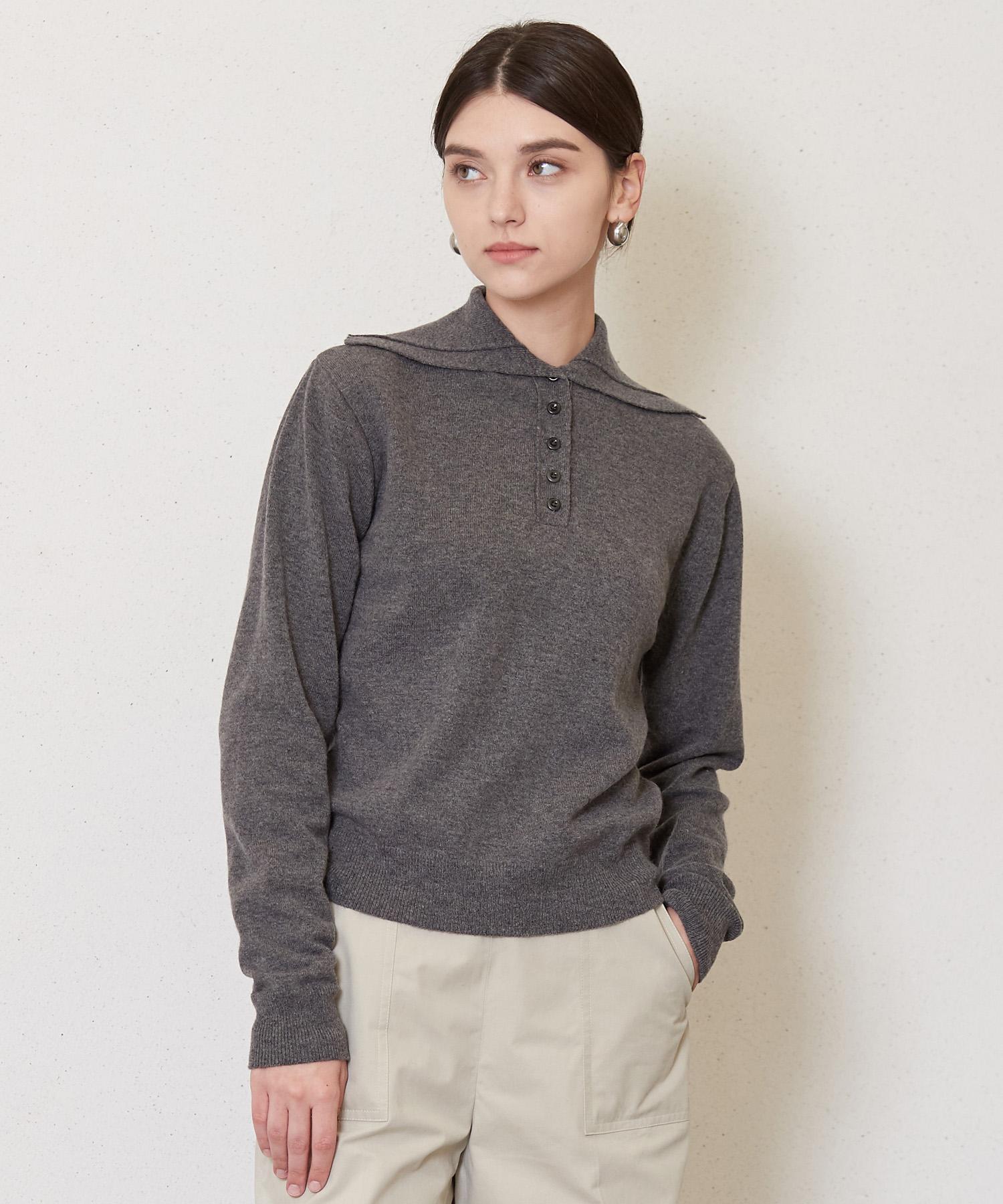 Jun By Jun K 5-Button Placket Knit Top_Gray F