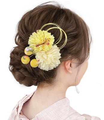 Baramoly Hair Hair Preserved Chirimen Japanese Fireworks Entrance Graduation Bon Japanese AP006 Yellow Ornament, Accessory, Flowers, Dahlias, Balls,