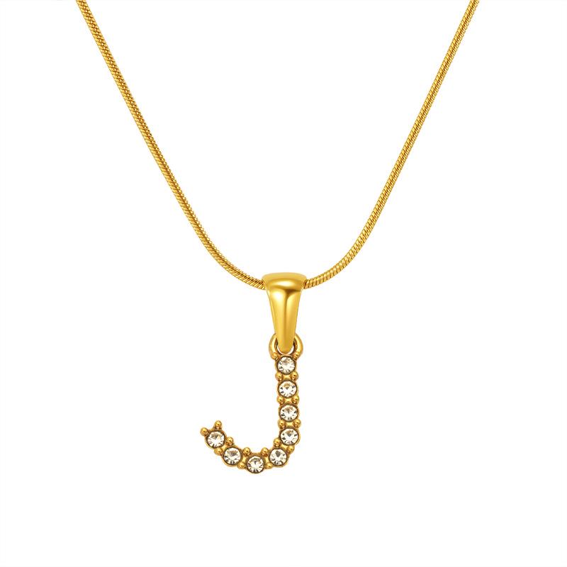 European & American Stainless Steel Diamond Alphabet Pendant Clavicle Chain Necklace for Women