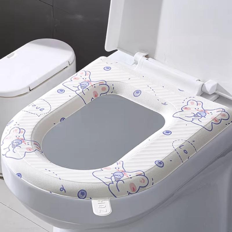 2pcs Cartoon Print Waterproof Quick-dry Toilet Seat Cushion High Elasticity EVA Foam Closestool Seat Cover Reusable Portable Handle Toilet Seat