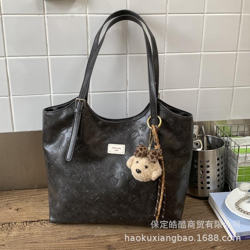 Simple retro Maillard brown bag women's 2025 new commuter large-capacity shoulder bag premium tote bag