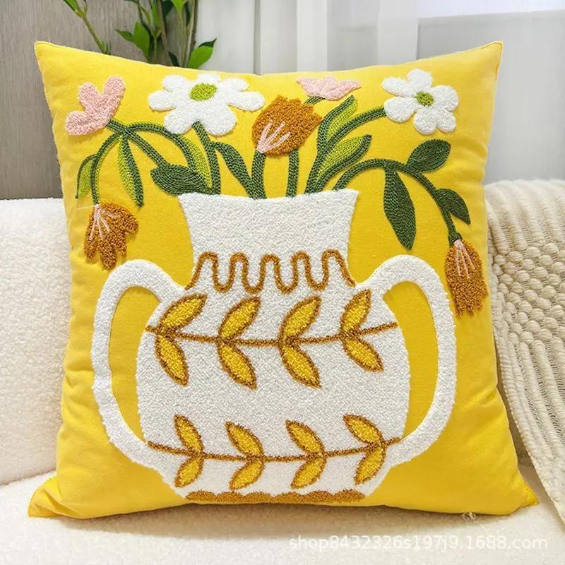 

45X45Embroidery Pillowcase Pillow Cover Luxury Flower Nordic Vintage Style Cushion Covers Home Living Room Sofa Couch Seat Decor 45X45cm