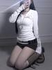 American Retro Slim Fit Waist-Cinched Hooded Long-Sleeve Button-Down Top