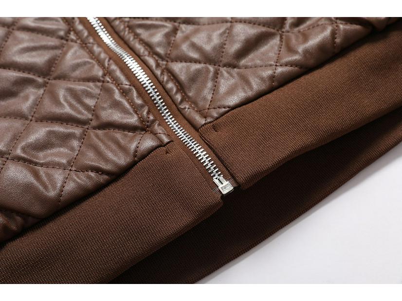 Men's Black Stand Collar Leather Jacket with Zipper Welt Pockets and Straight Hem for Autumn/Winter Casual Wear