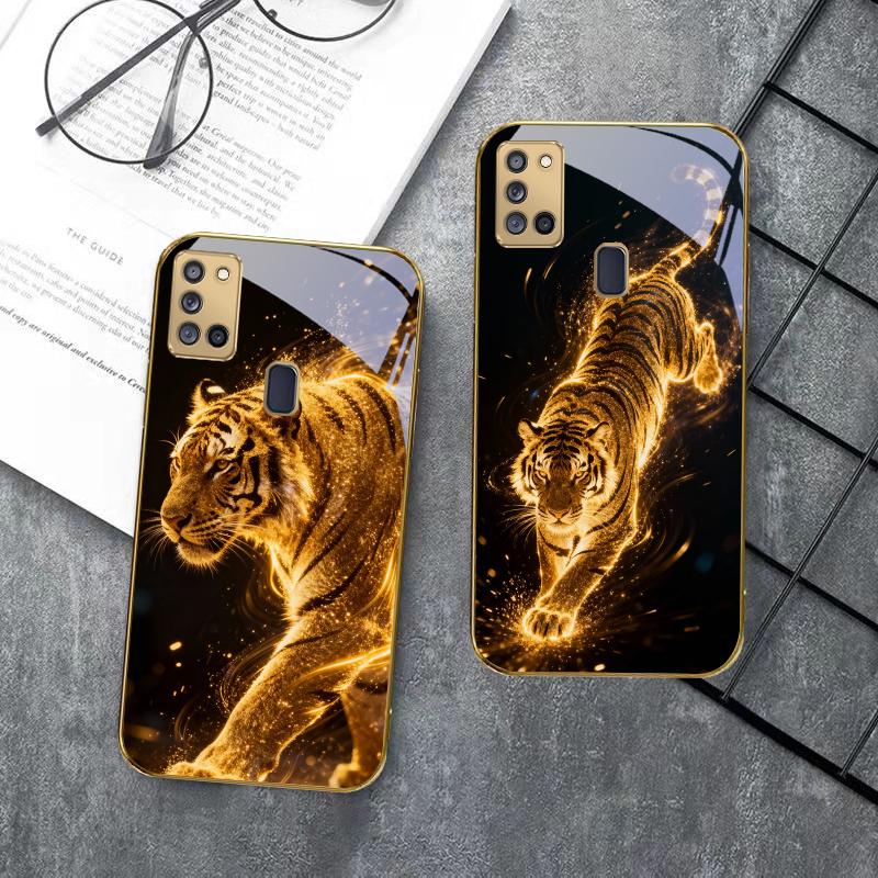 The Tiger of Strength For Samsung A 31 32 A33 A34 35 14 A15 13 A16 25 26 50 52 53 54 55 56 70 71 72 73 Golden Glass Phone Case