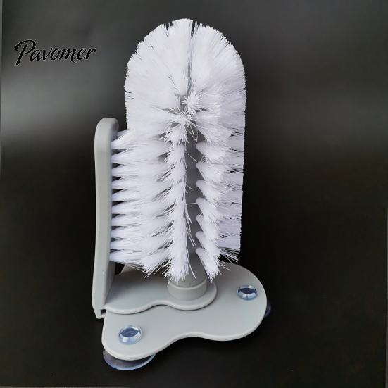 Durable Plastic Scrubber Suction Cup Bottle Brush, Wall Mounted Rotating Cleaning Scrubber, Tea Stain Remover Thick Bristles Sink Accessory
