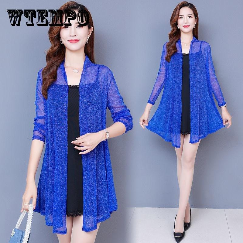 

Плюс размер шаль сетчатое пальто средней длины женский тонкий жилет с длинными рукавами свободный модный кардиган