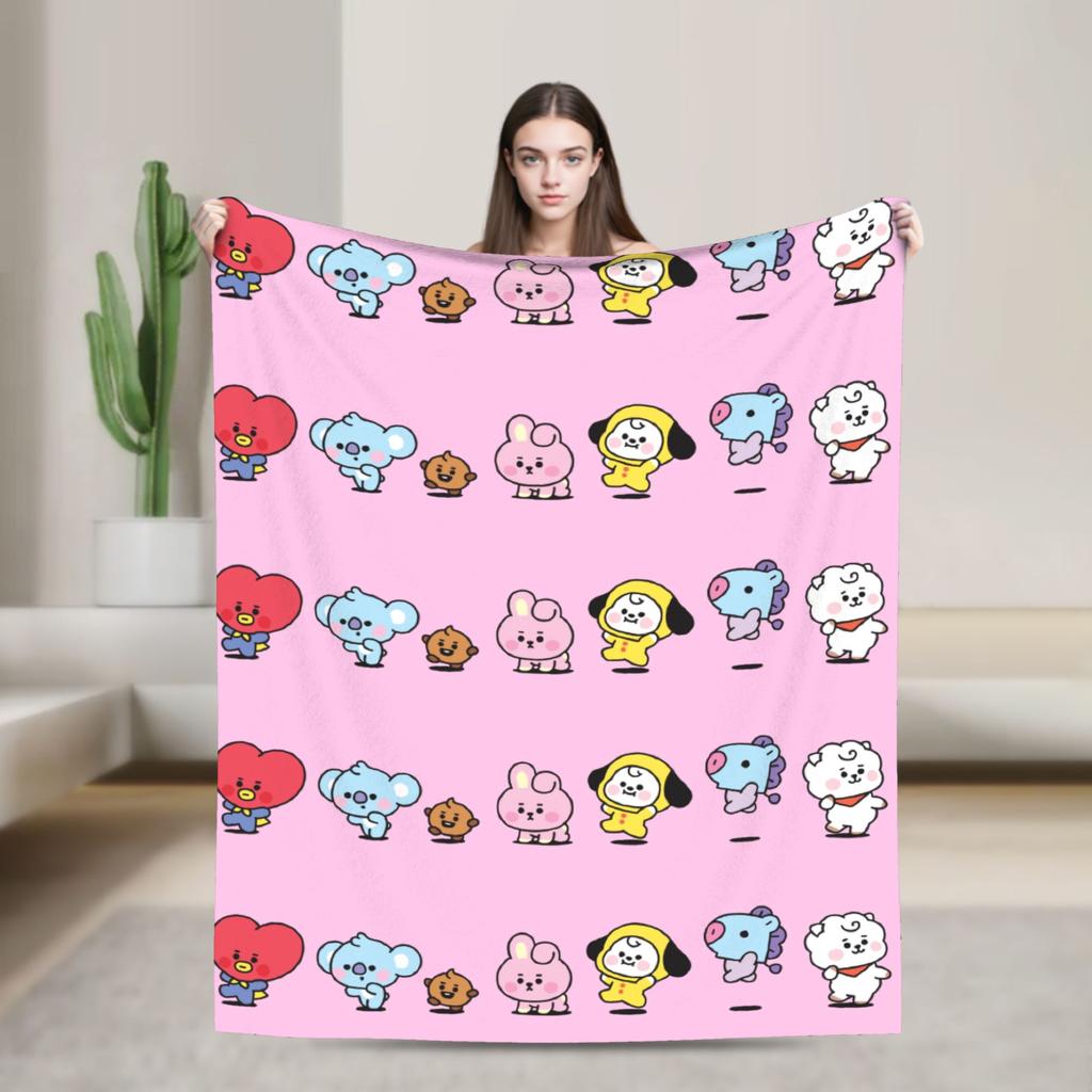 Coperta Morbida in Pile Corallo per Banda Musicale Kpop, Coperta Cartone Animato per Divano Ufficio, Trapunta Leggera per Camera da Letto