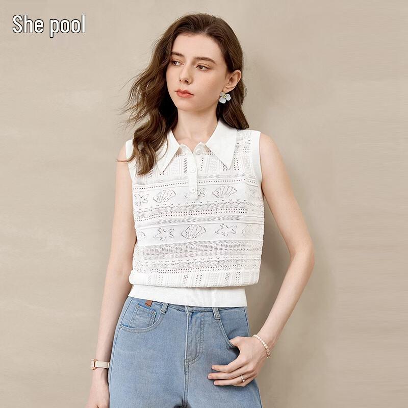 Women s Polo Collar Hollow Knit Vest Top XL