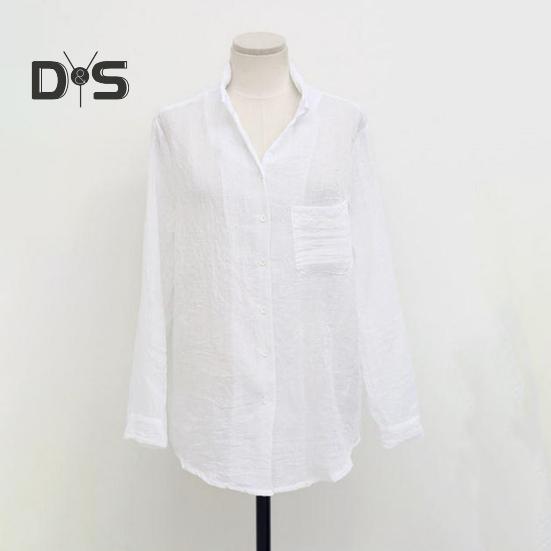 Women Lapel Long Sleeve Shirt Tops Loose Fit Single breasted Patch Pocket Thin Casual Shirt Workwear