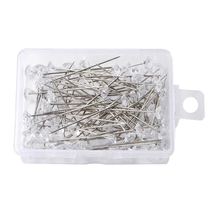 50/100/150/200Pcs Crystal Diamond Head Pins 1.5inch Diamond Head Straight Pins, Steel Bouquets Pins Corsages Flower Pins