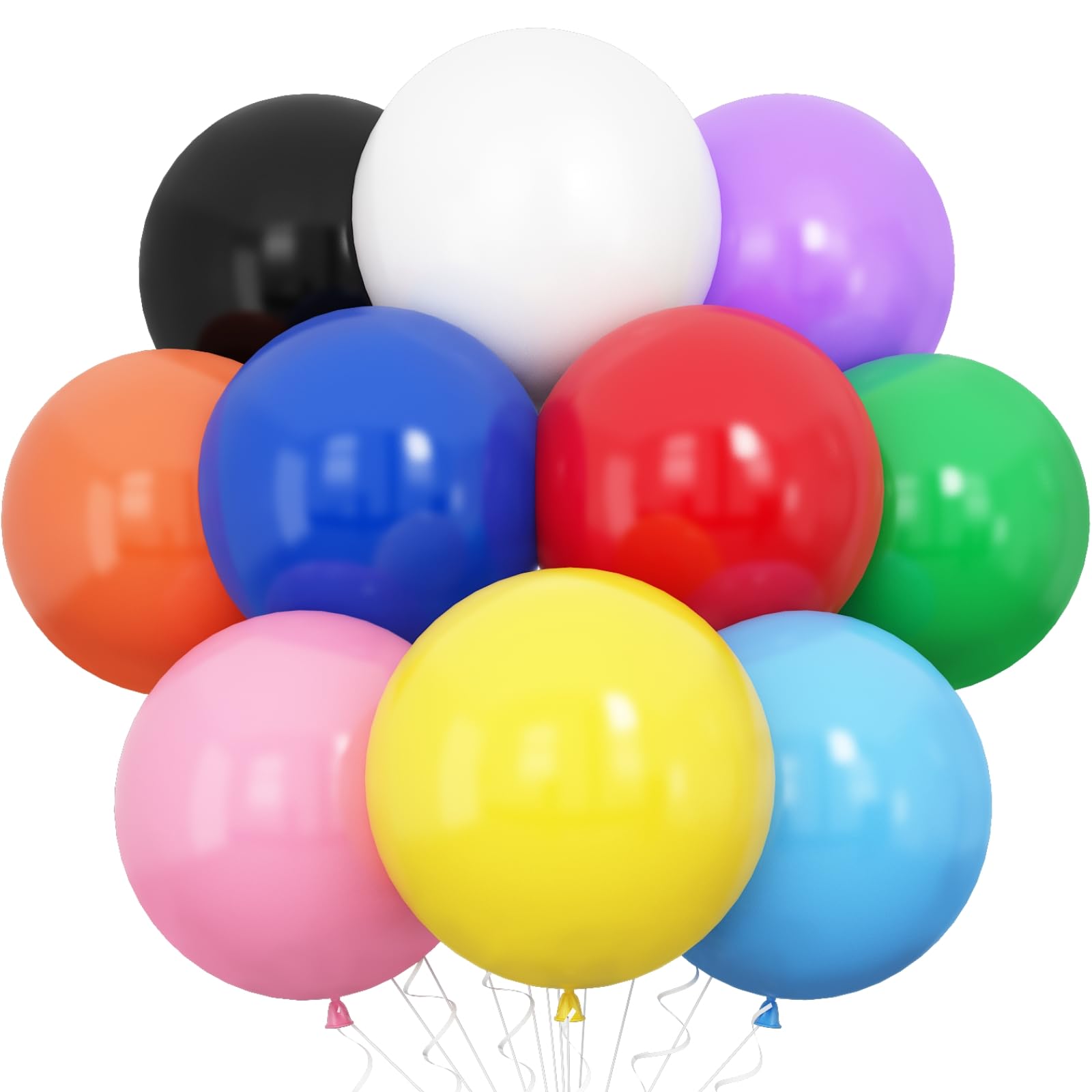 

BTZO Large 18-Inch Latex Balloons Set 10 Pieces Birthday Wedding Party School Festival Decoration Ribbon Included Black White Red Orange Yellow