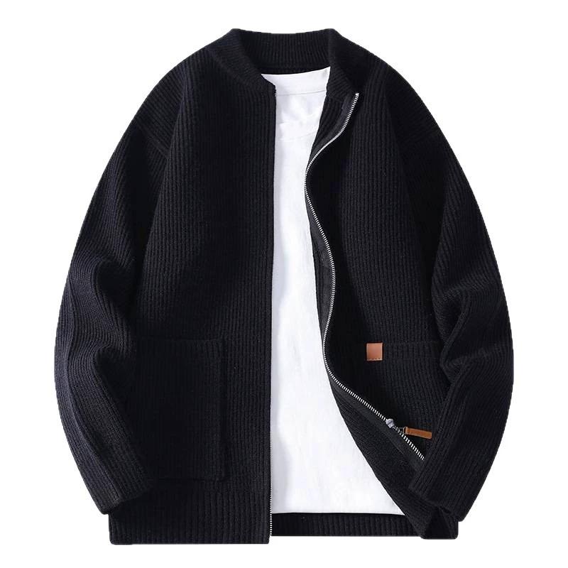 Autumn Winter Youthful Vitality Knit Sweatercoat Men Stand Collar Loose Casual Knitted Cardigan Mens Chic Casual Sweater Jackets